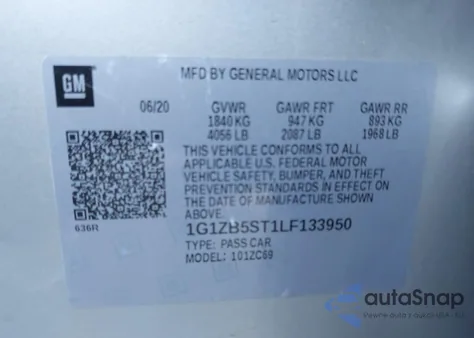 2020 Chevrolet Malibu Fwd Ls z USA, uszkodzony, nr VIN 1G1ZB5ST1LF133950